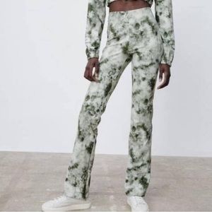 Zara | Tie Dye Zipper Leg High Waist Pants Green